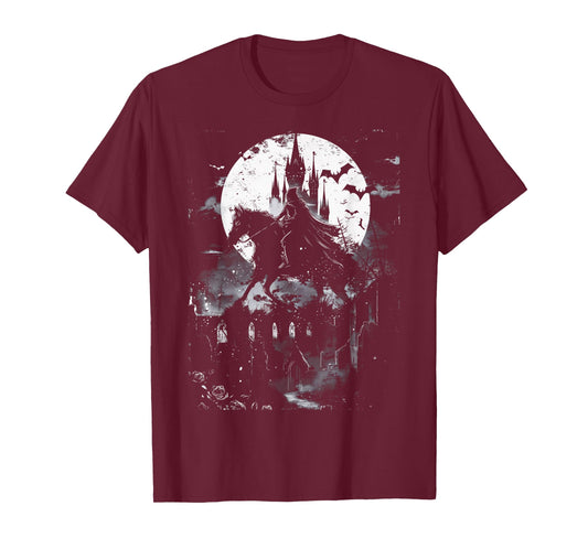 Anime European Goth Castle Landscape Mountain Moonlight T-Shirt