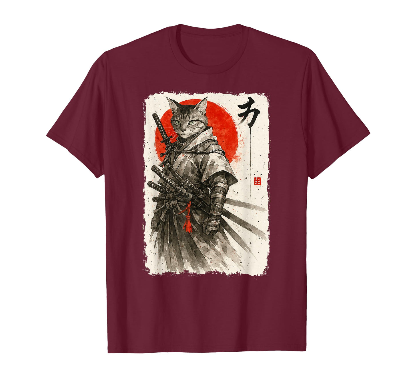 Samurai Cat Warrior Sumi-e Kawaii Japanese Art Cat Samurai T-Shirt