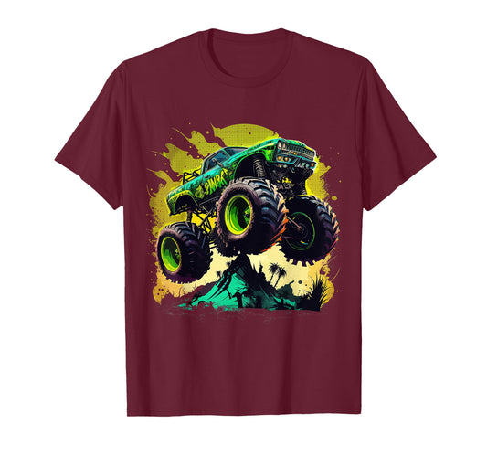 Retro Vintage Monster Truck Retro Sunset Monster Truck Boys T-Shirt