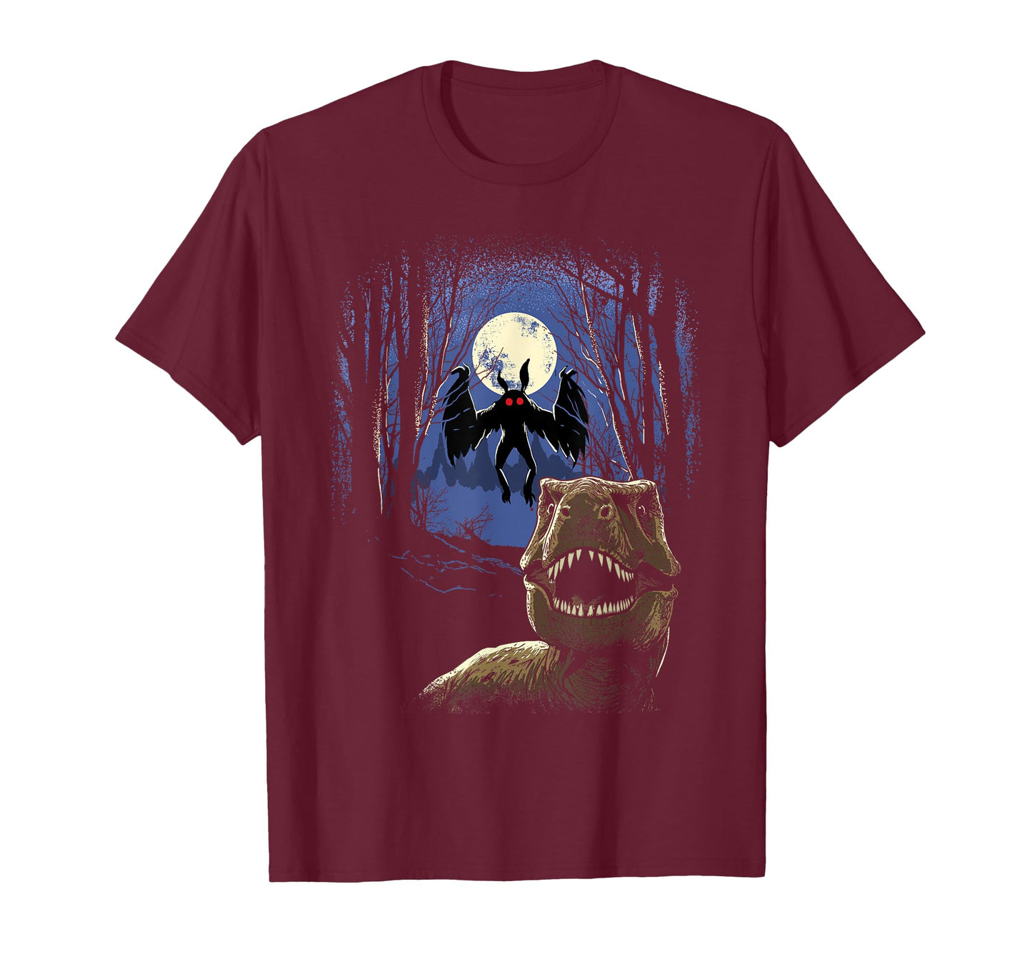Scared Dinosaur Selfie Dinosaur With Mothman Monster Cryptid T-Shirt
