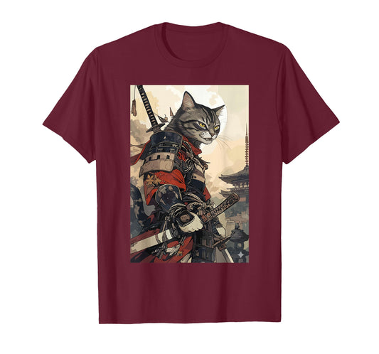 Samurai Cat Shirts for Women Men Vintage Graphic Japanese T-Shirt