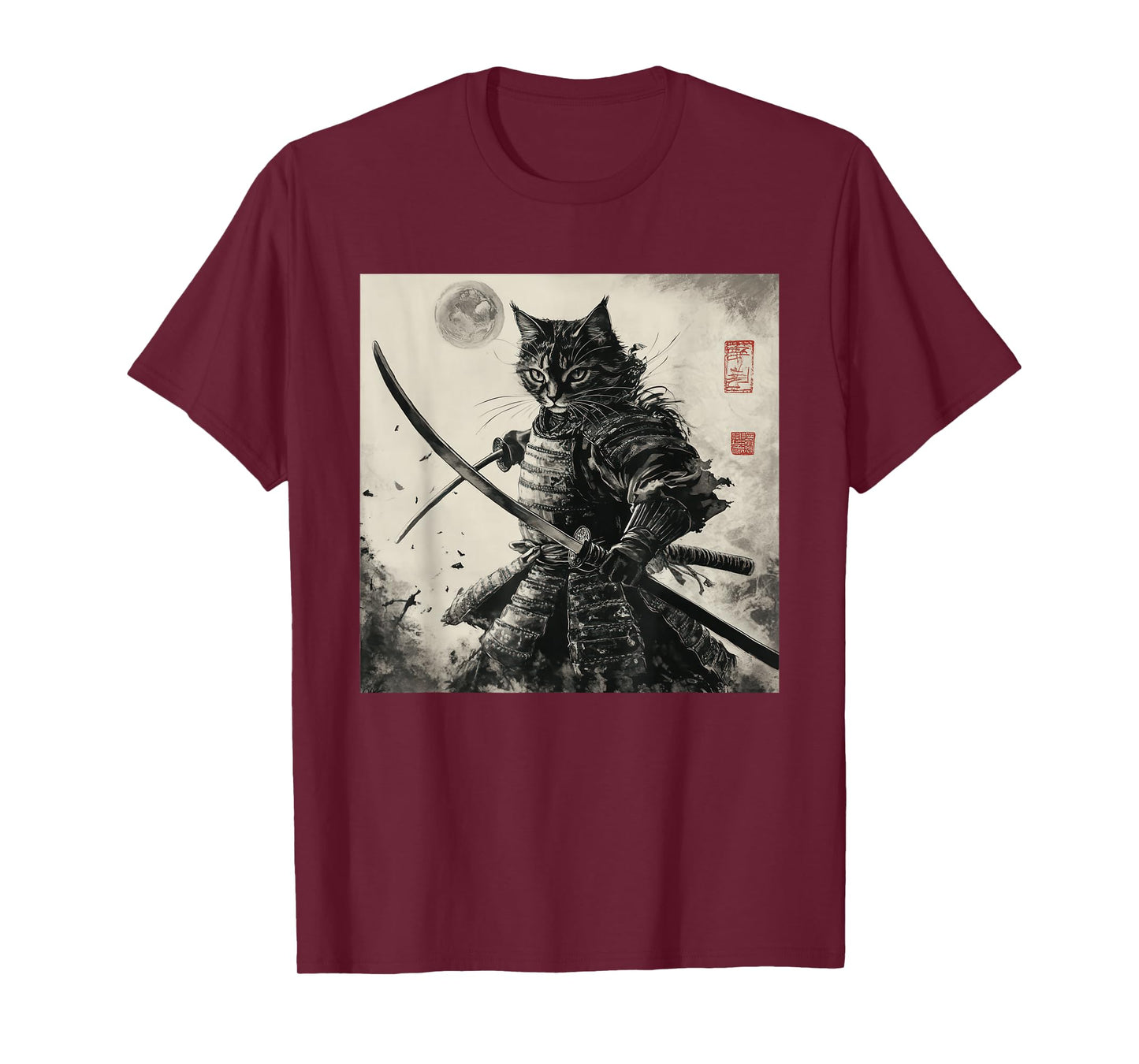 Funny Cat Japanese Samurai Ukiyo-E Art T-Shirt
