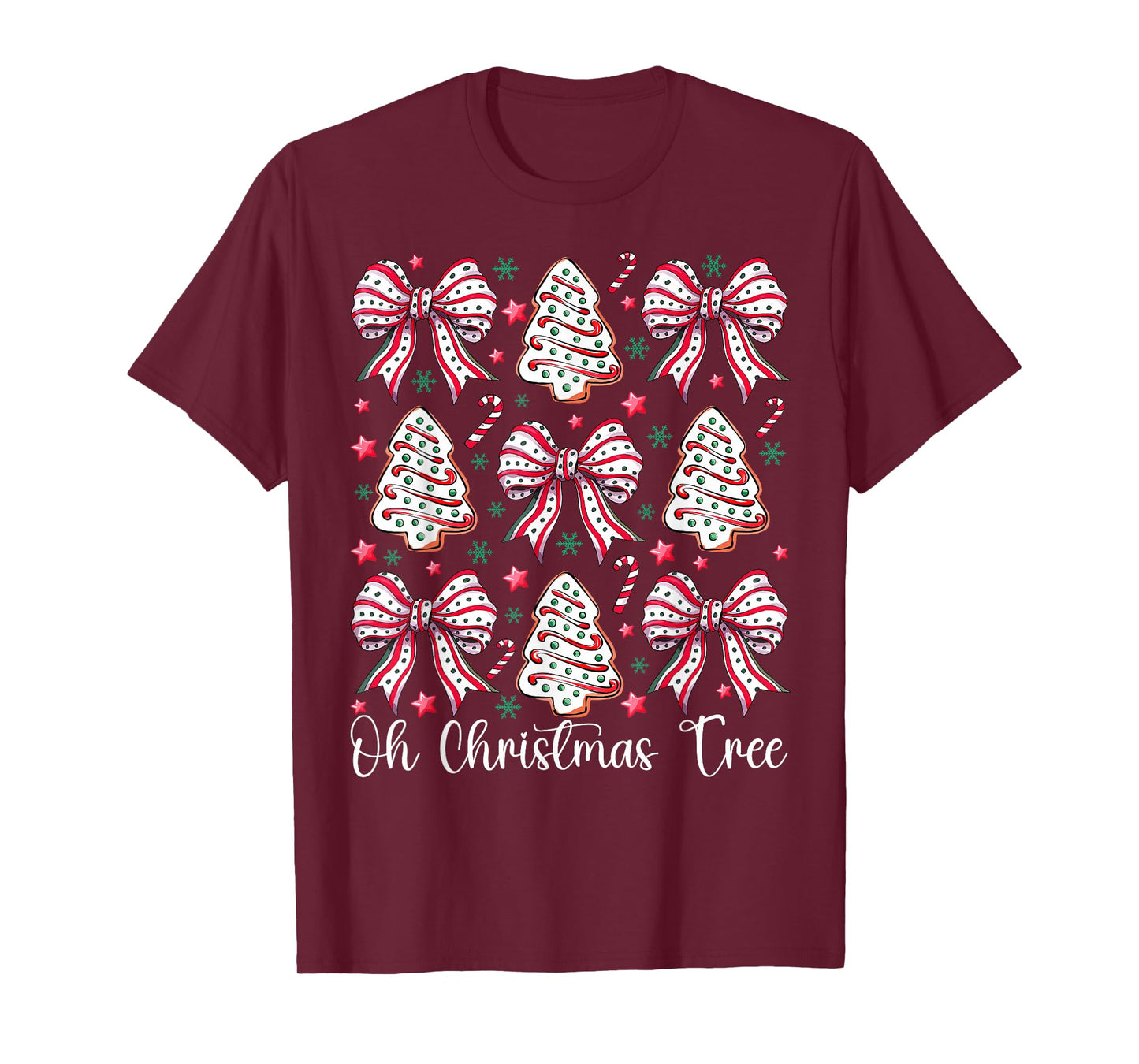 Cute Christmas Tree Cakes Lovers Xmas Bow Women Girls T-Shirt