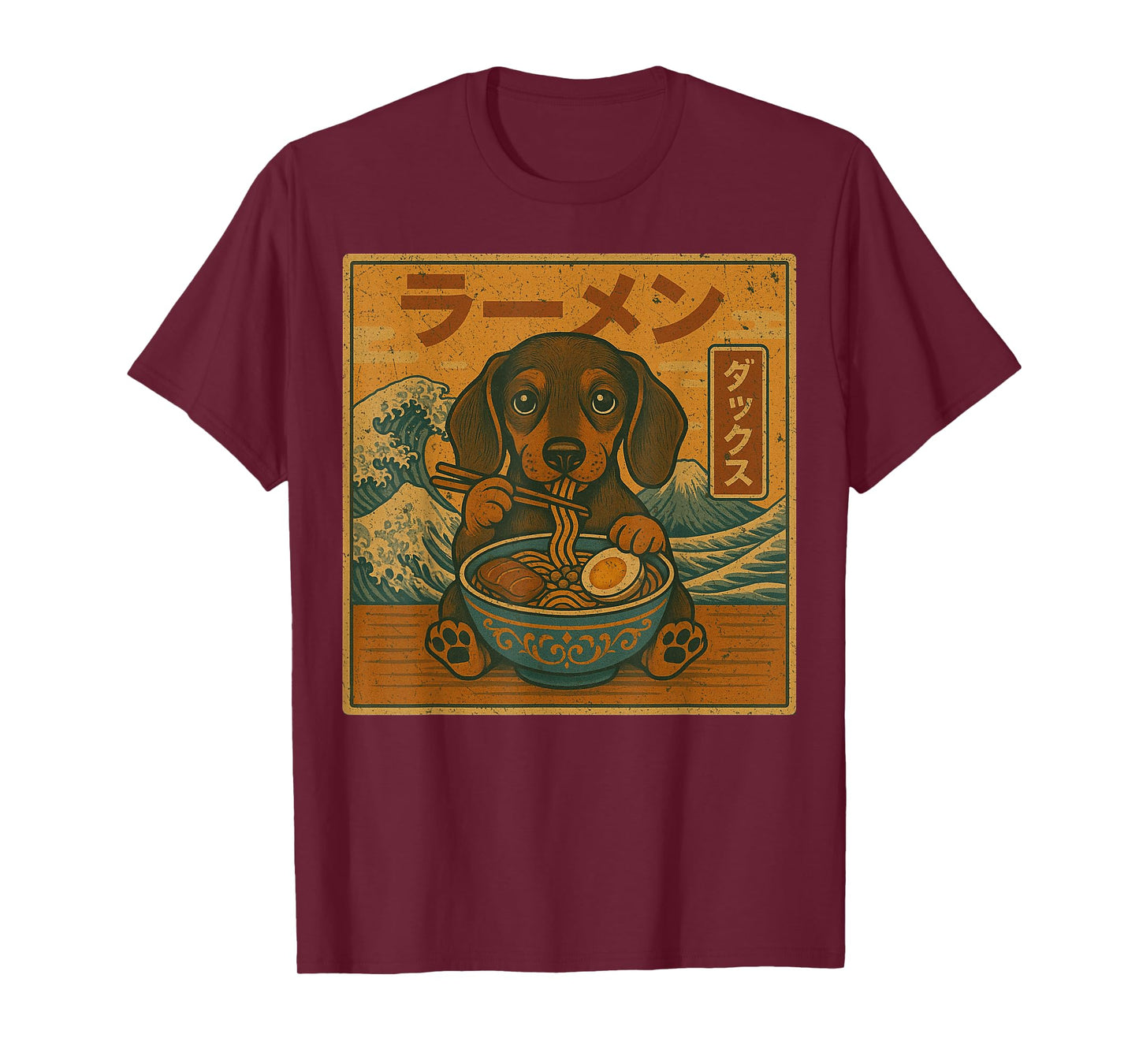 Funny Kawaii Ramen Japanese Noodles Dachshund Eating Ramen T-Shirt