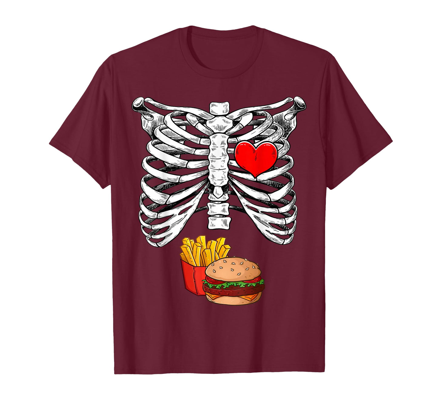Halloween Dad Skeleton Pregnancy Hamburger Fries Xray Funny T-Shirt