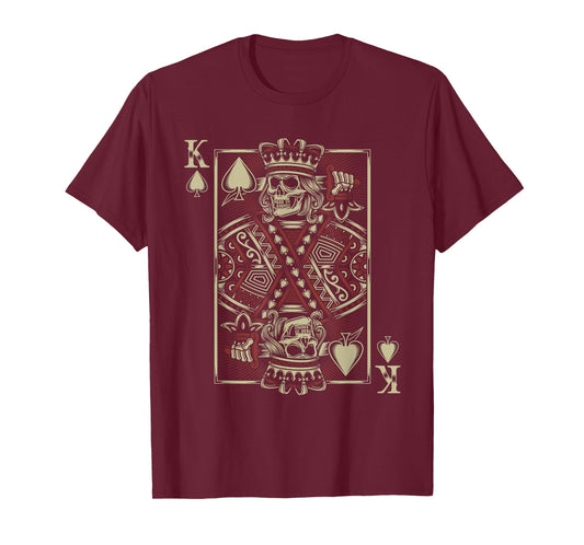King Of Spades Skull Men Poker Card Game Grunge Biker Cards T-Shirt