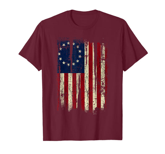 Distressed Betsy Ross American Flag 13 Star Colonies Patriot T-Shirt