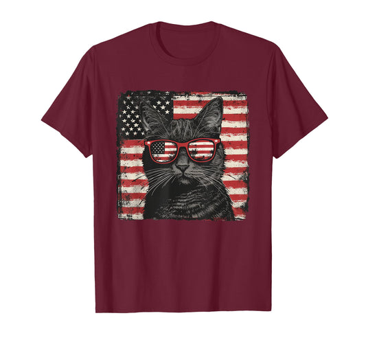 American Patriot Cat Shirt Fourth of July Lover T-Shirt