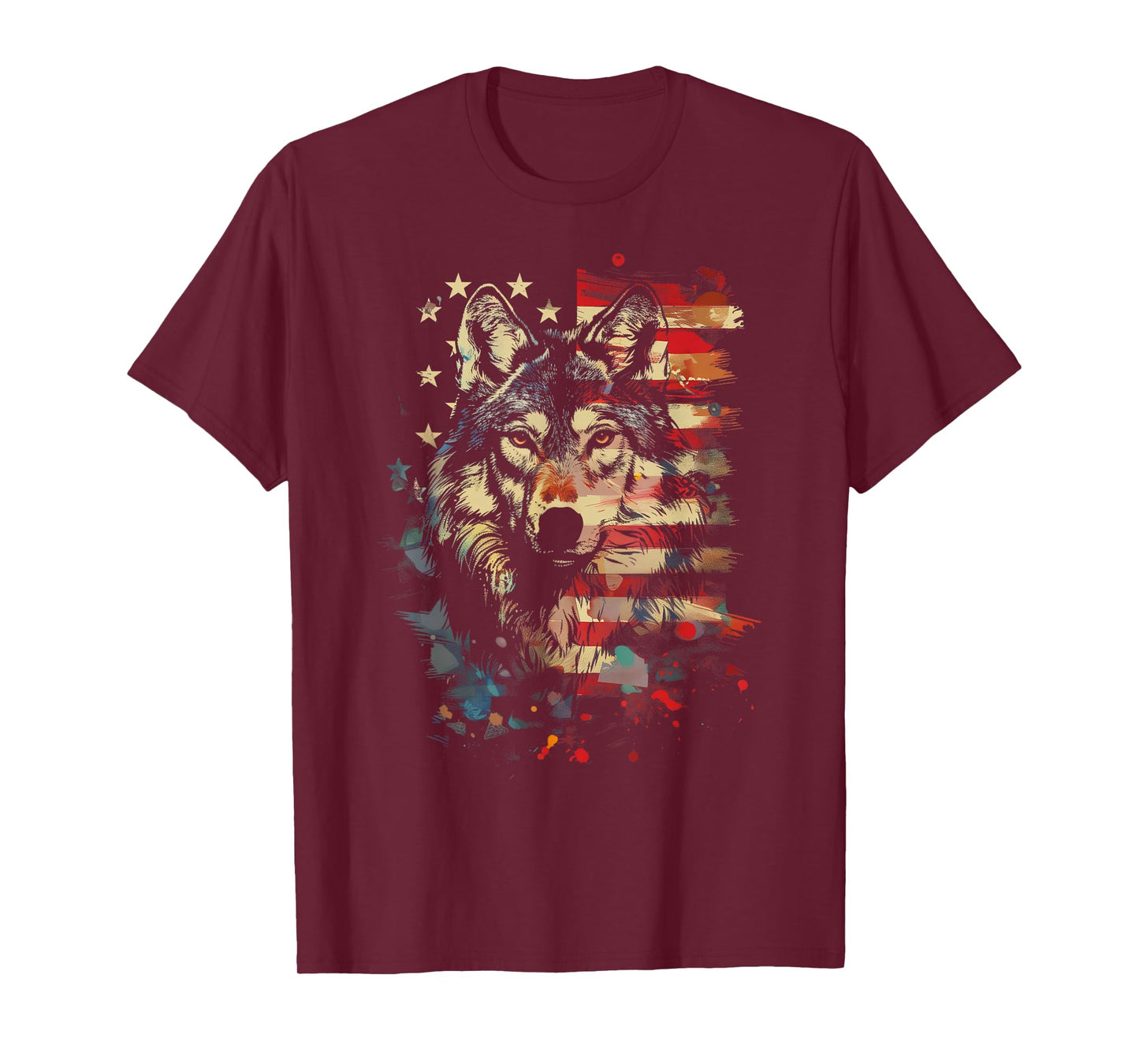 Patriotic Wolf American Flag USA Wolf Lover Vintage T-Shirt