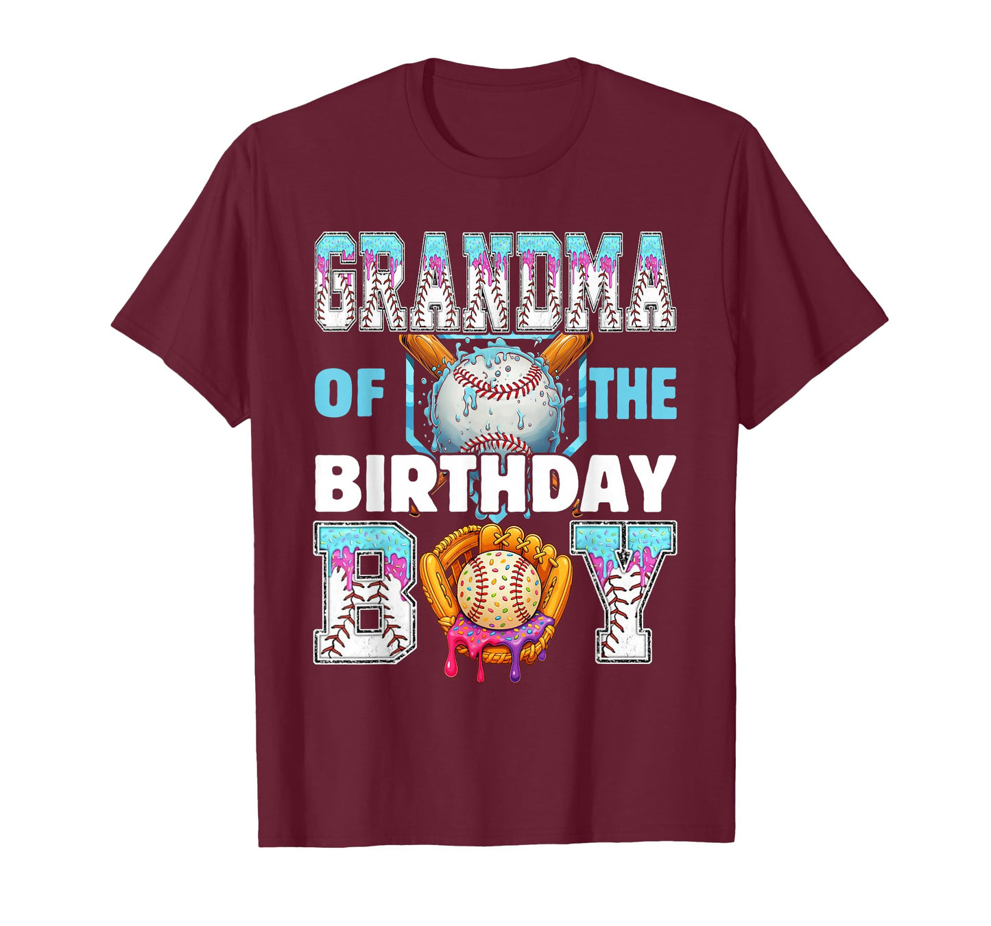Baseball Ice Cream Drip Grandma of The Birthday Boy T-Shirt