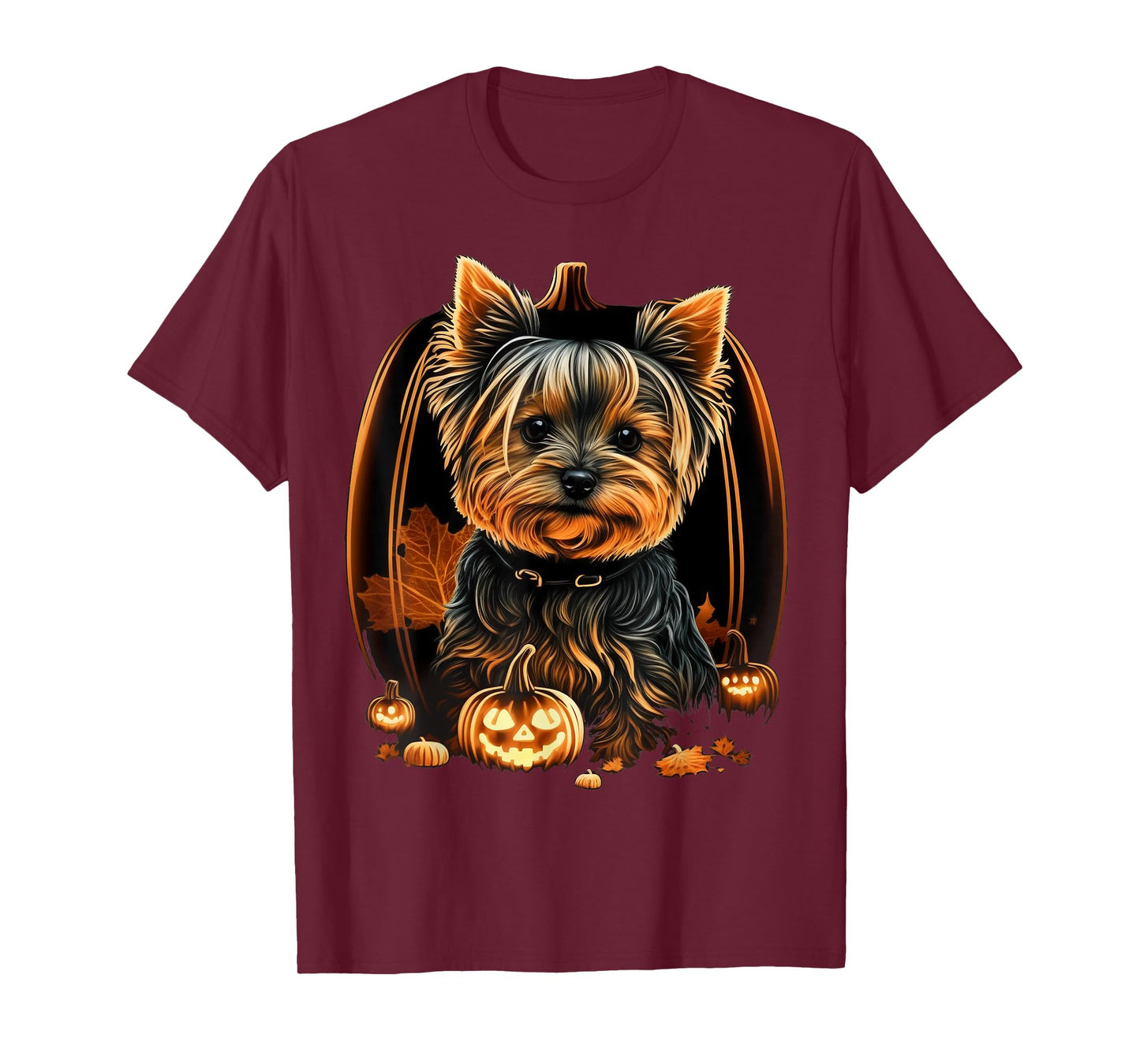 Pumpkin Yorkie Costume on Yorkshire Terrier Halloween T-Shirt
