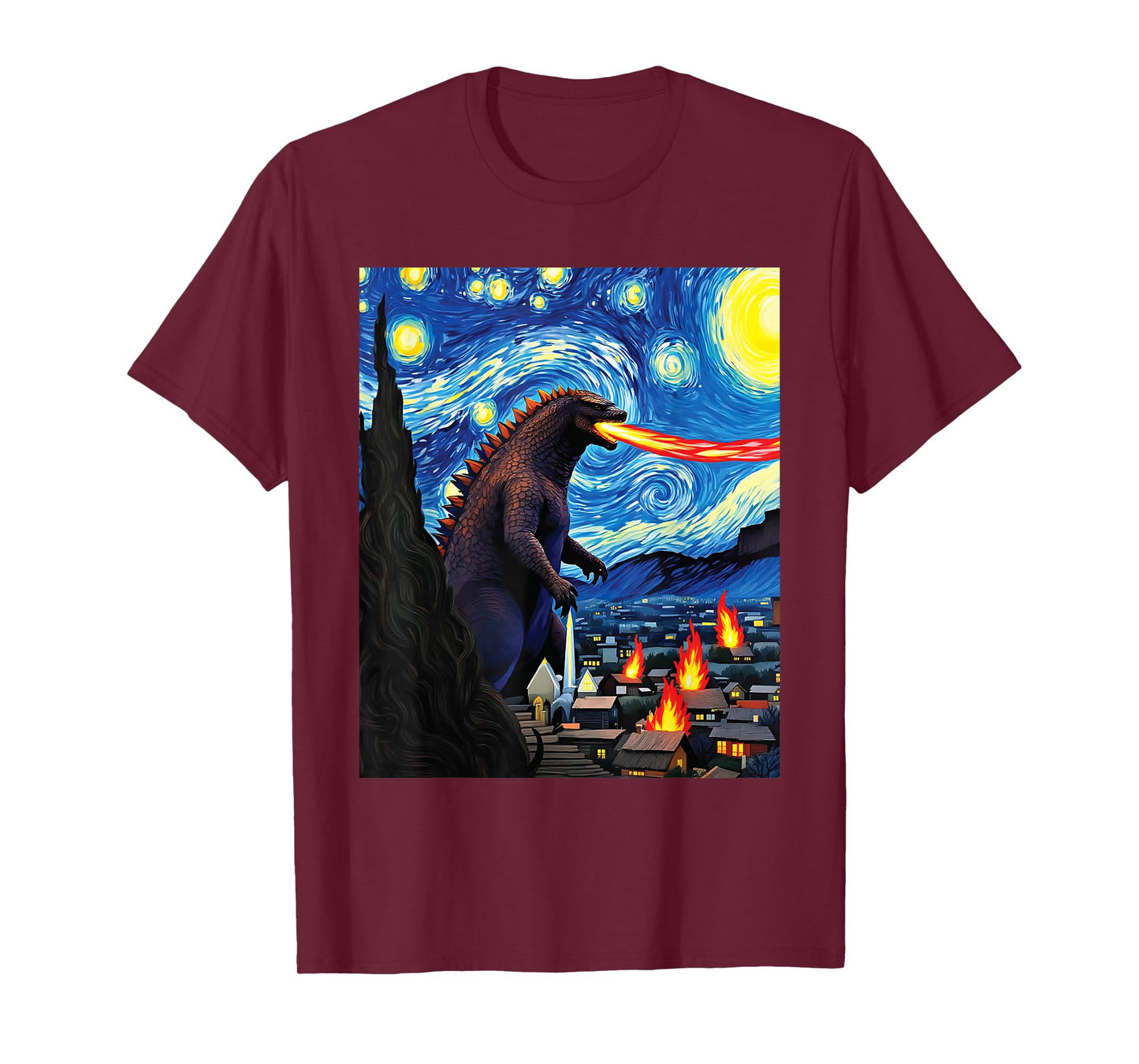 Kaiju Monster Van Gogh Starry Night Style Graphic T-Shirt