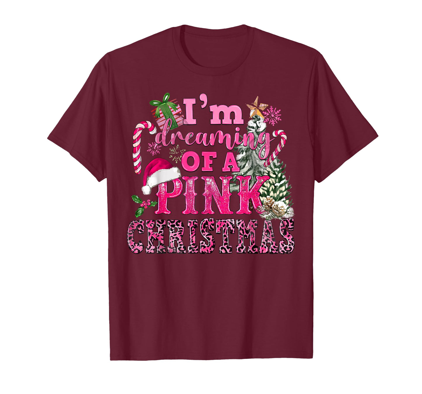 I'm Dreaming Of A Pink Christmas Tree Lights Candy Cane T-Shirt