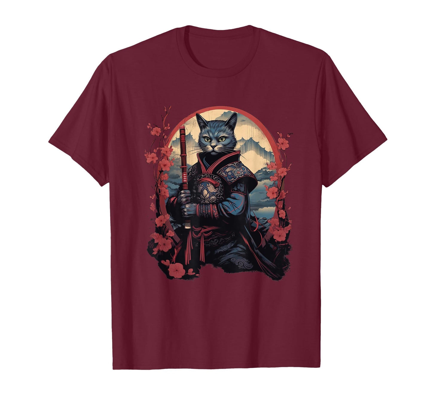 Vintage Japanese Samurai Ninja Cat Tattoo Kawaii T-Shirt for Men Women Girls Kids