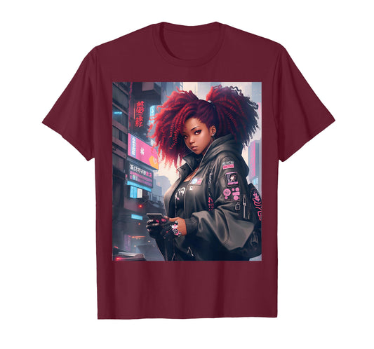 Black Anime Girl Kawaii Waifu Aesthetic T-Shirt