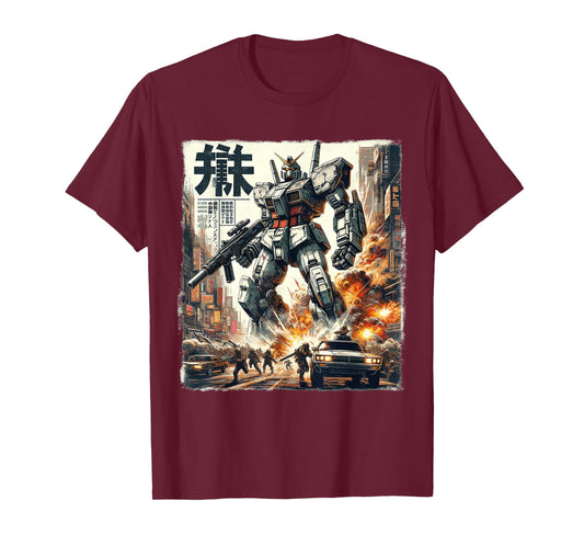 Mech Assault Futuristic Urban Warfare Japanese Battle Art T-Shirt