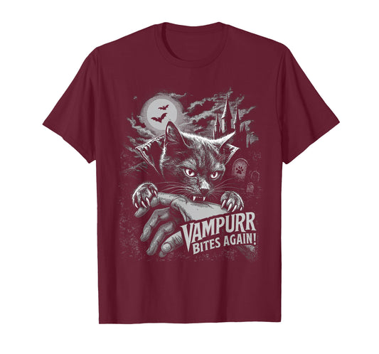 Funny Cat Vampurr Bites Again Halloween Vintage Graphic T-Shirt