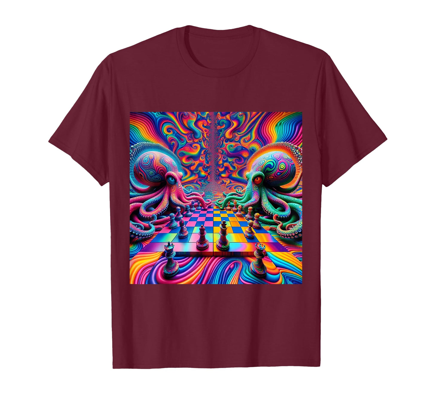 Trippy Octopus Alien Chess Battle EDM Music Rave Festival T-Shirt