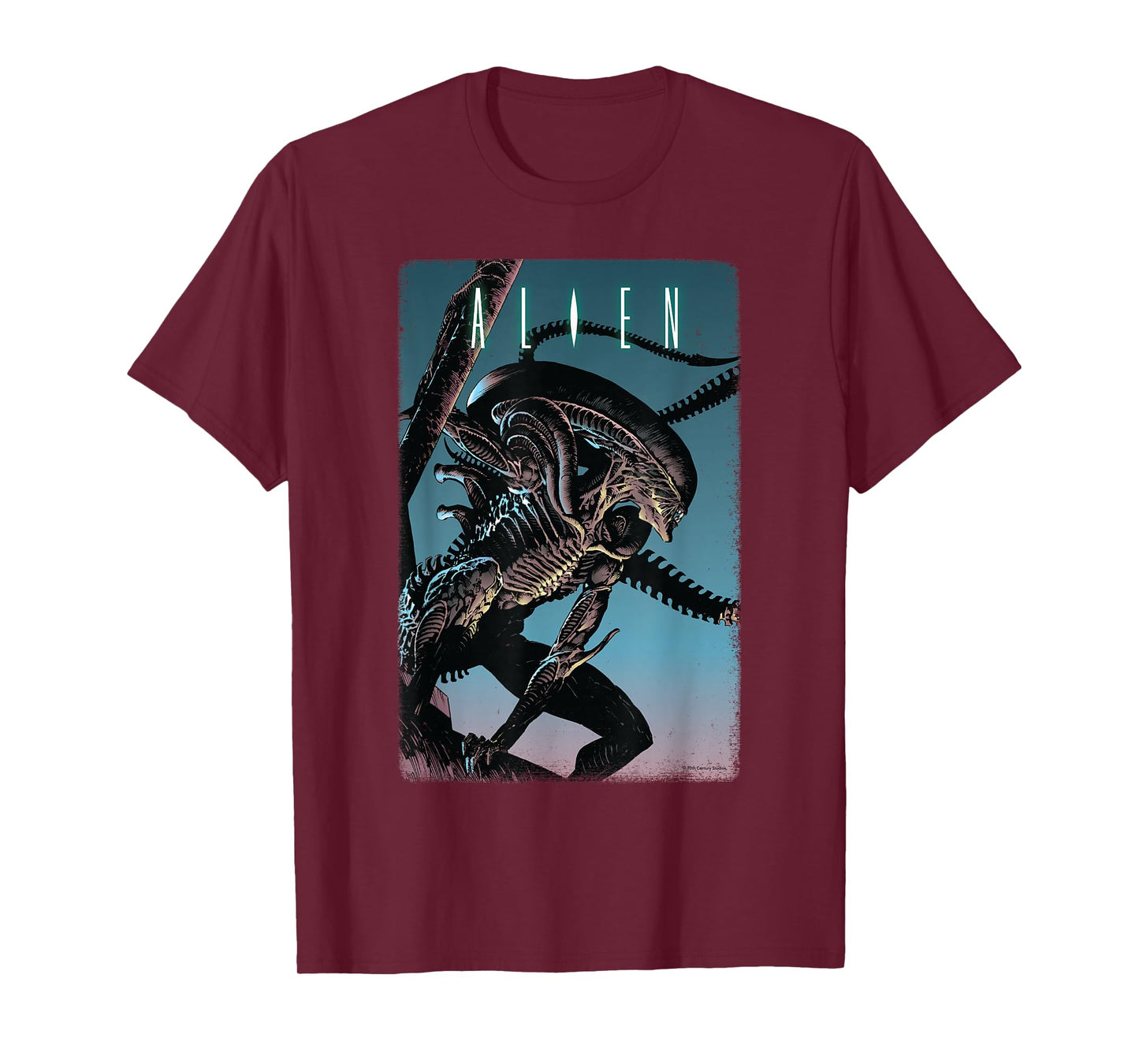 20th Century Fox Alien Xenomorph Illustrated Poster T-Shirt - Unisex-Adult, Classic Fit, Short Sleeve, Black