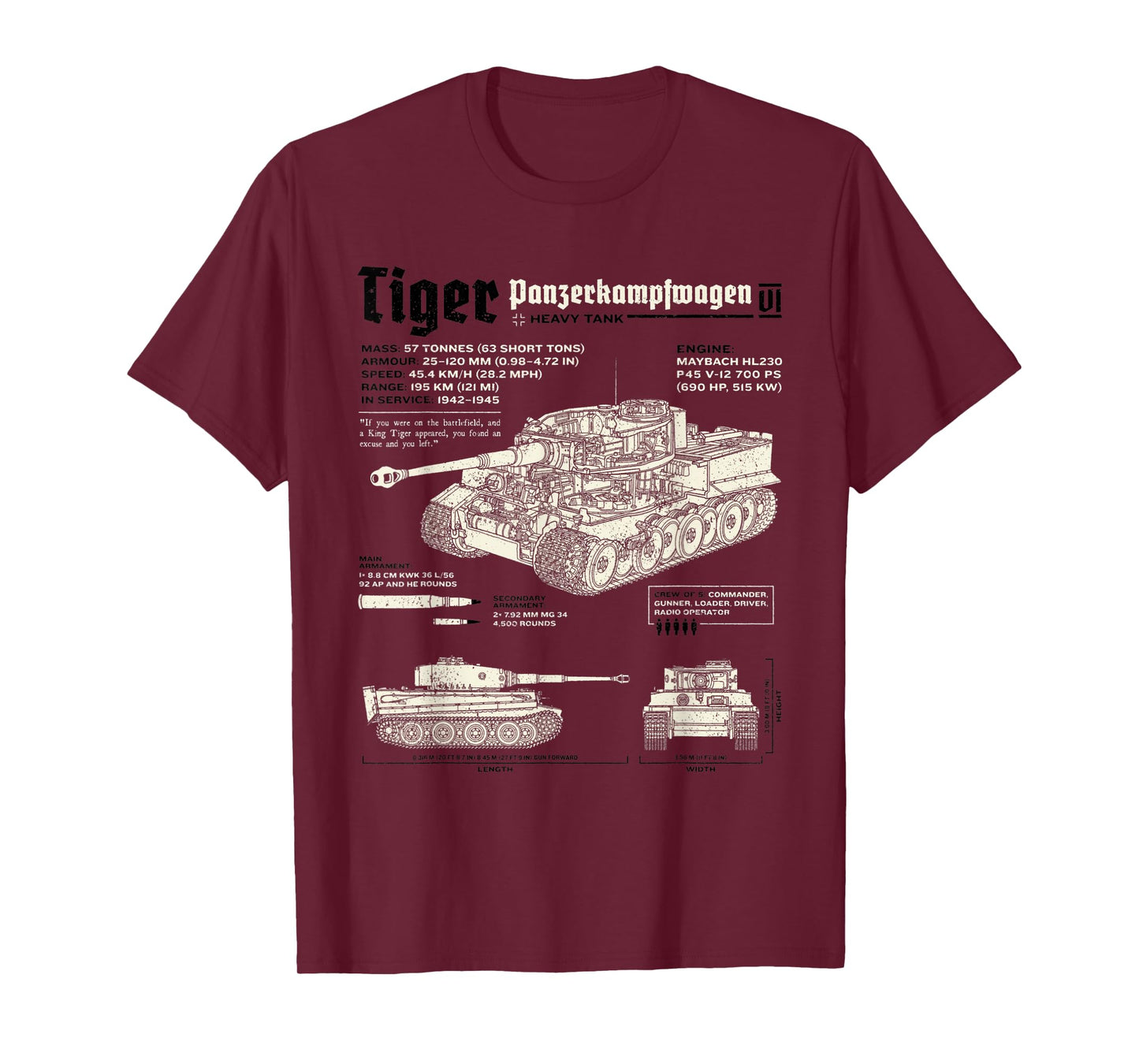 Tiger Tank Panzer World War 2 Blueprint T-Shirt