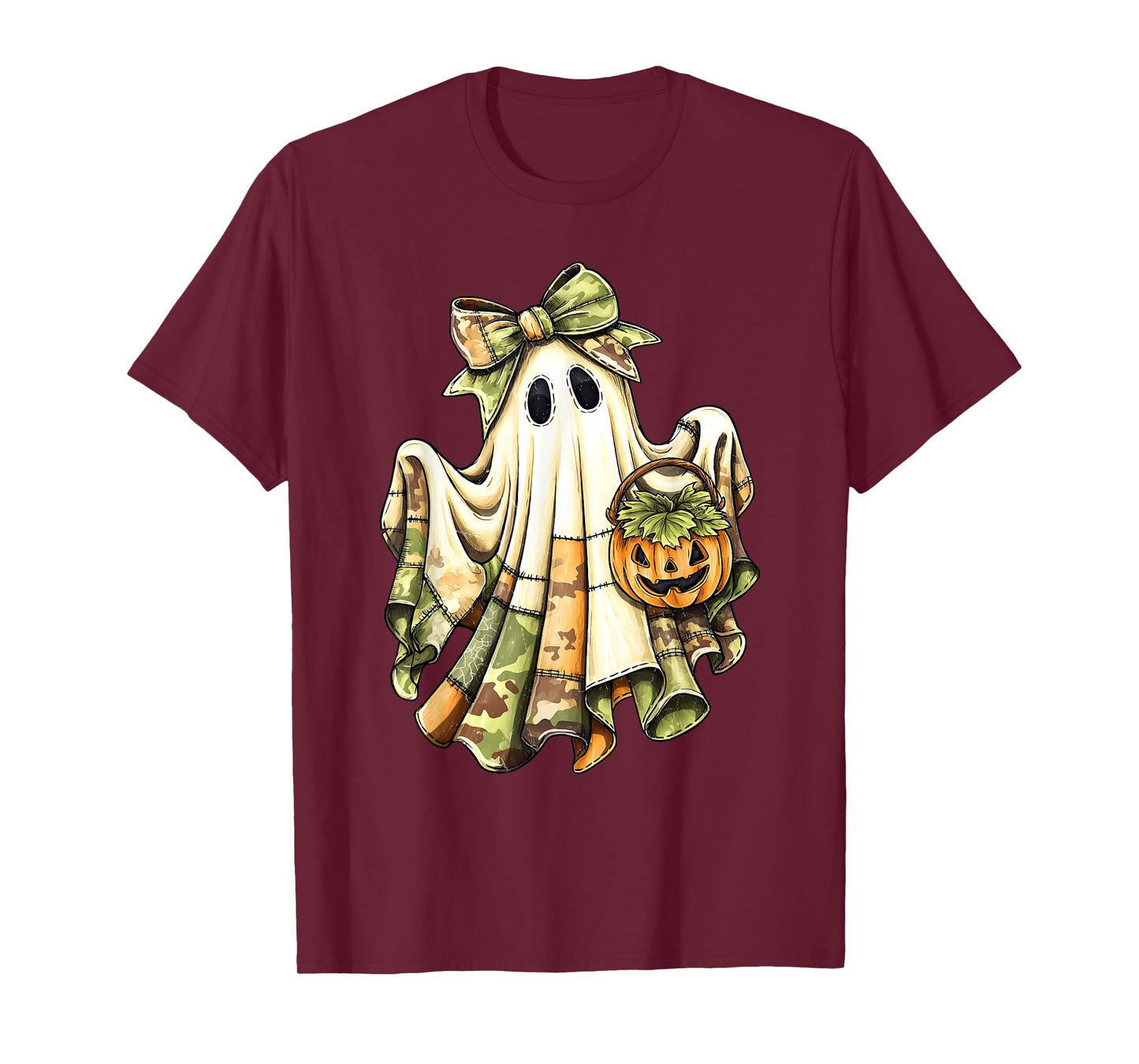 Retro Halloween Green Camo Patchwork Spooky Ghost Girly T-Shirt