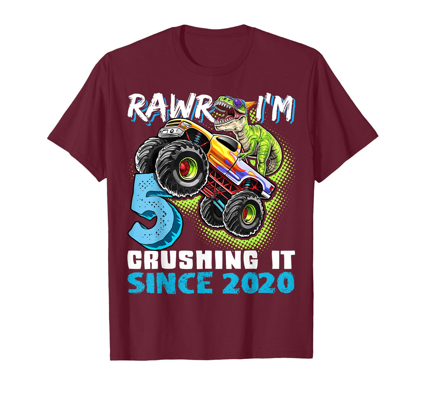 5th Birthday Monster Truck Dinosaur Party Boys Rawr I'm 5 T-Shirt