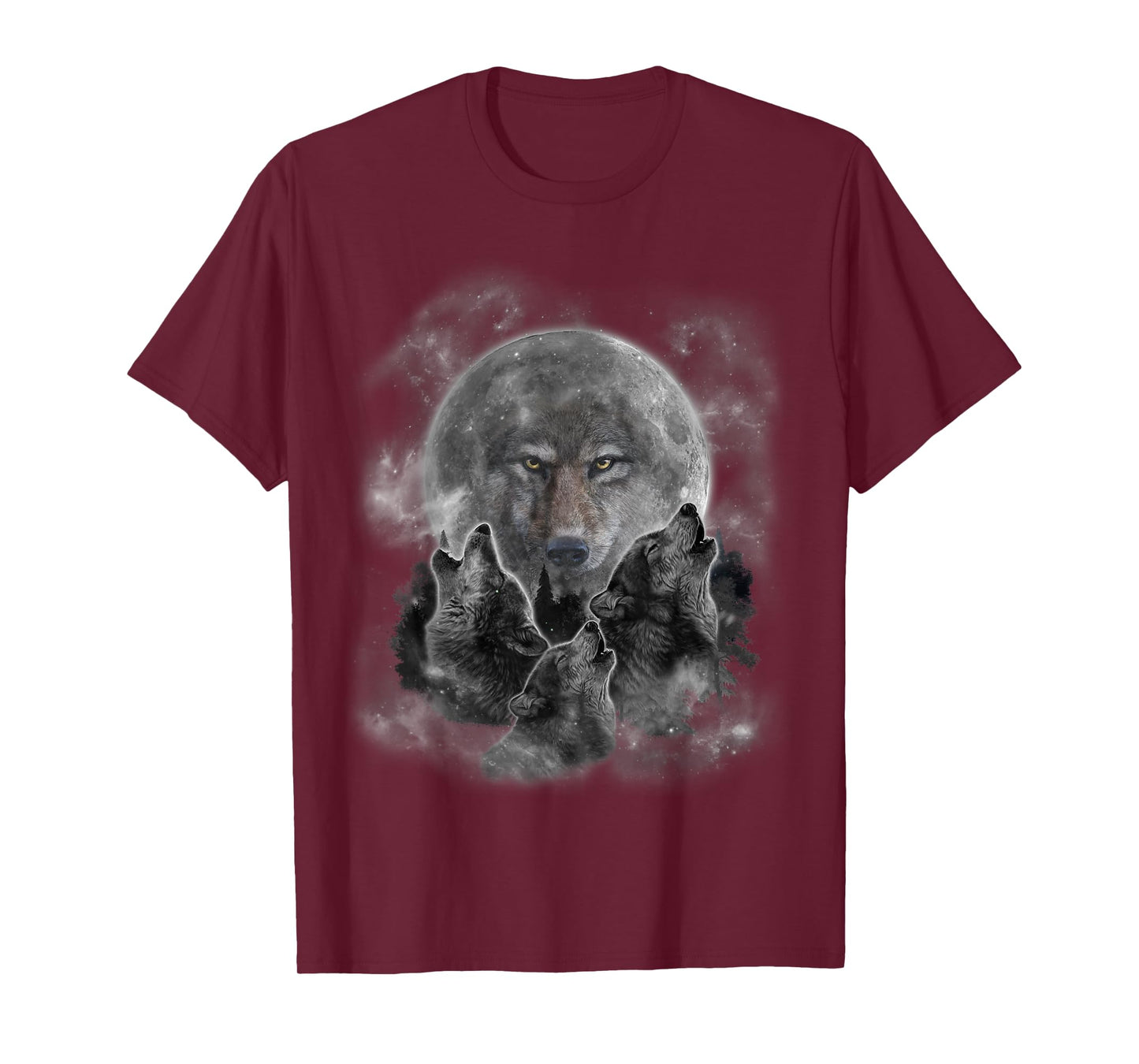 Three Wolves Howling, Full Moon w Wolf Silhouette T-Shirt