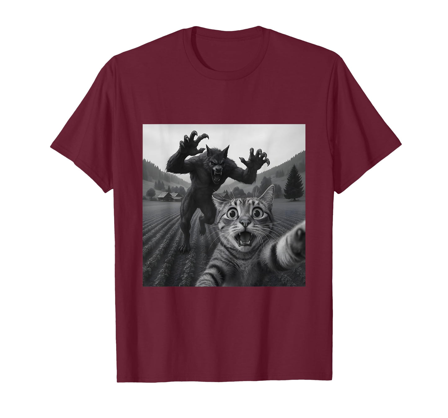 Epic Werewolf and Funny Cat Scary Monster Design T-Shirt