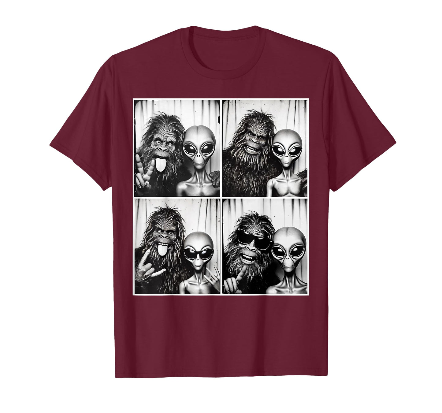 Funny Photobooth Photo Sasquatch UFO Bigfoot And Alien T-Shirt