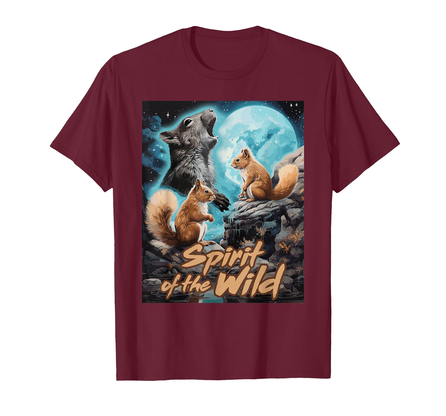 Presto Spirit of the Wild Funny Squirrels Black Women's Cartoon Animal-Print T-Shirt, Small, Short Sleeve, Classic Fit