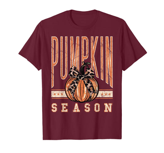 Pumpkin Season Leopard Coquette Bow Fall Autumn T-Shirt