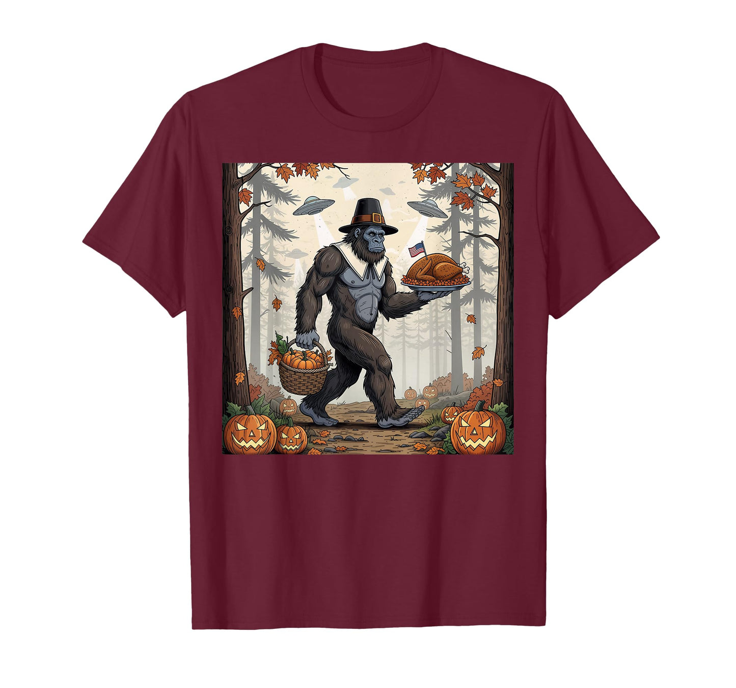 Thanksgiving Bigfoot UFO Funny Sasquatch Turkey Day T-Shirt