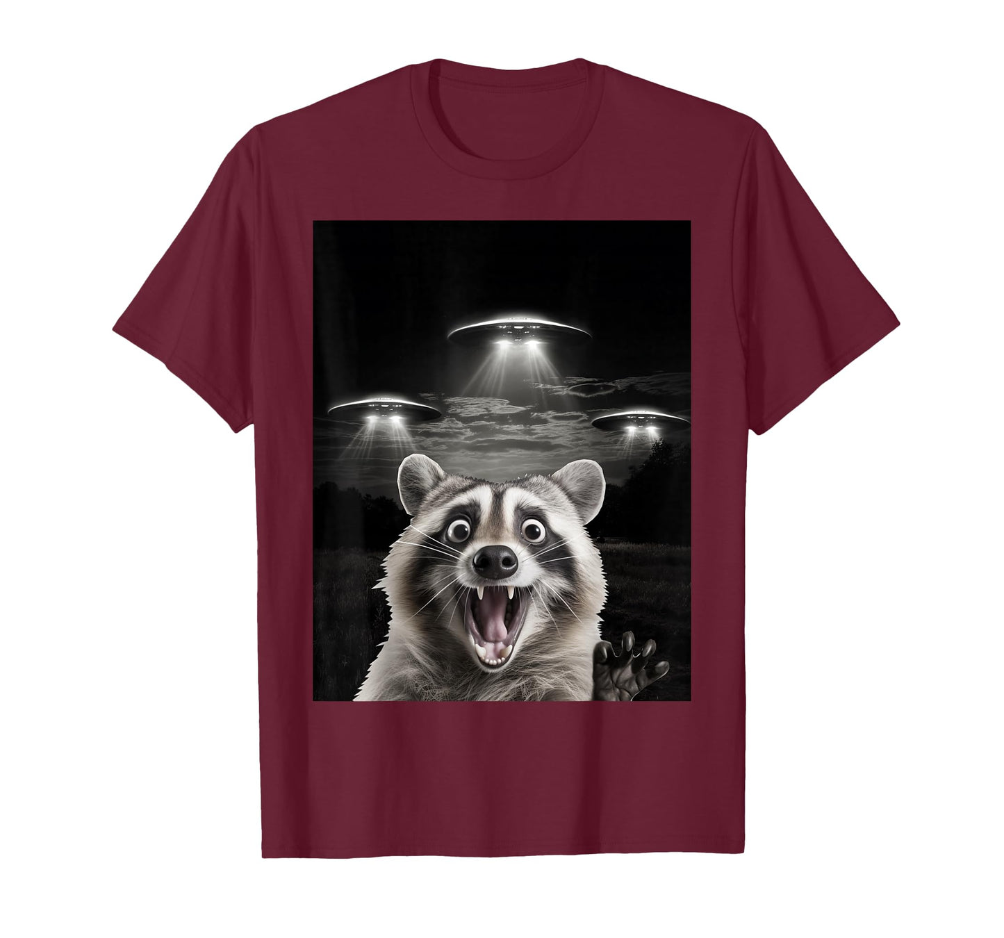 Funny Animal Ufo Alien Selfie Shop - Unisex-Adults UFO Racoon Meme T-Shirt - Black, Small