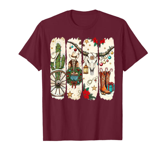 Merry Christmas Holiday Western Cowboy Cactus Xmas Pajamas T-Shirt