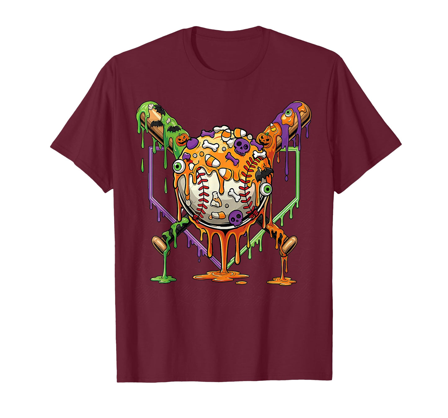 Pumpkin Halloween Baseball Ice Cream Drip Spooky Boys Youth T-Shirt