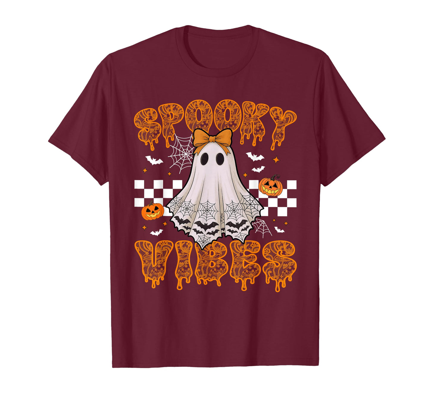 Spooky Vibes Ghost Retro Groovy Halloween Women Girls Kids T-Shirt