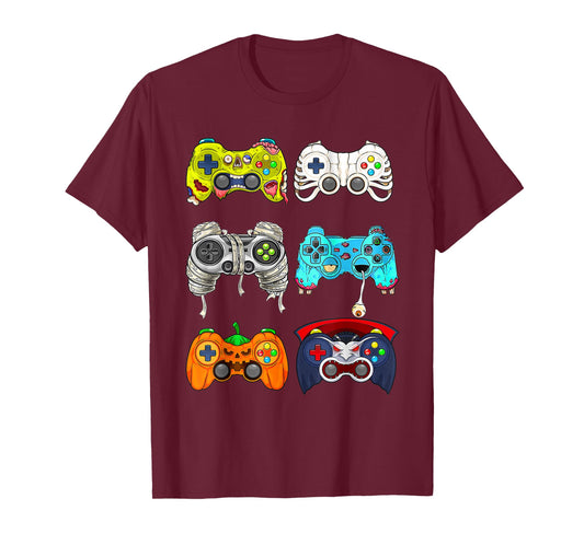 halloween skeleton zombie gaming controllers mummy T-Shirt