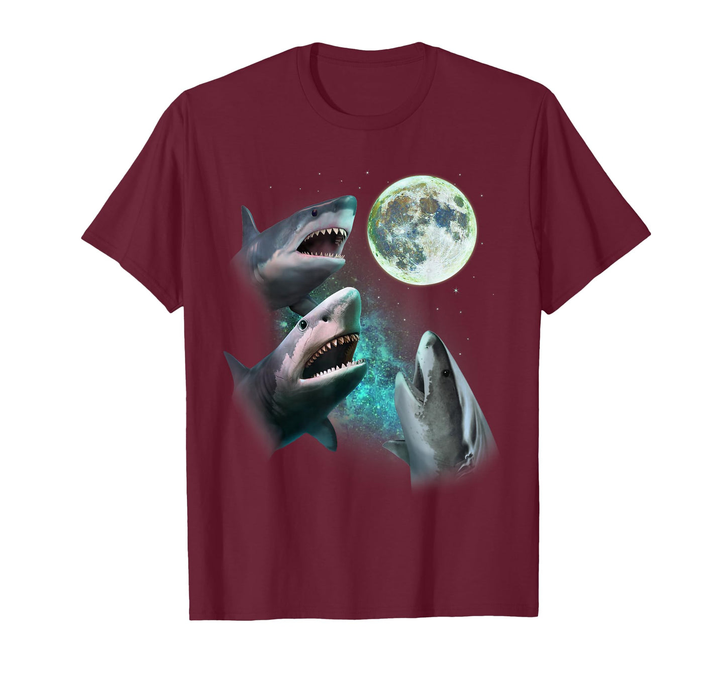Three Great White Sharks Howl at Moon 3 Wolfs Funny Parody T-Shirt