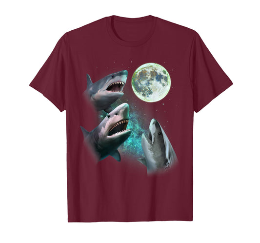 Three Great White Sharks Howl at Moon 3 Wolfs Funny Parody T-Shirt
