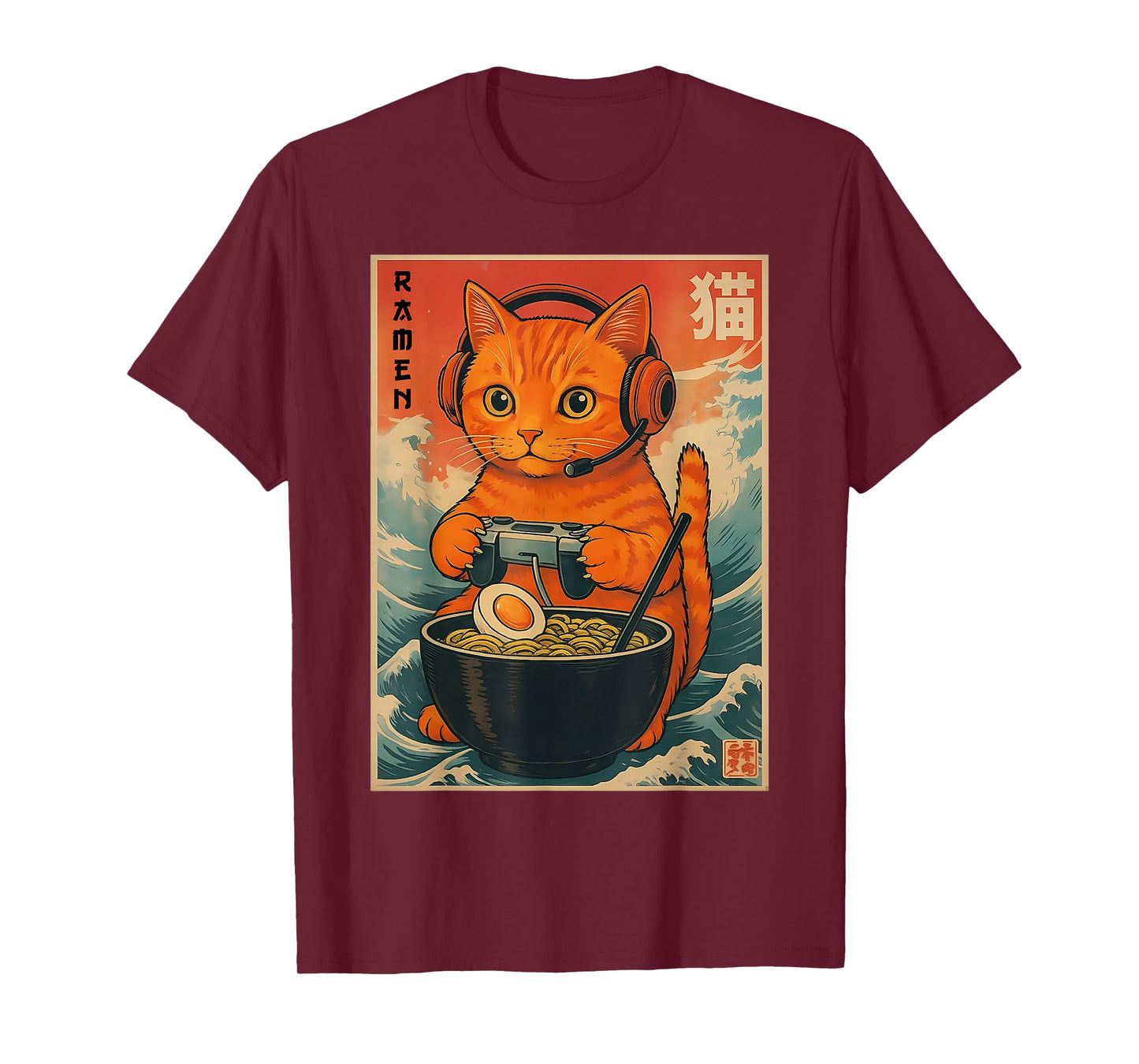 Cute Kawaii Gamer Cat Funny Ramen Retro Japanese Cat Gaming T-Shirt