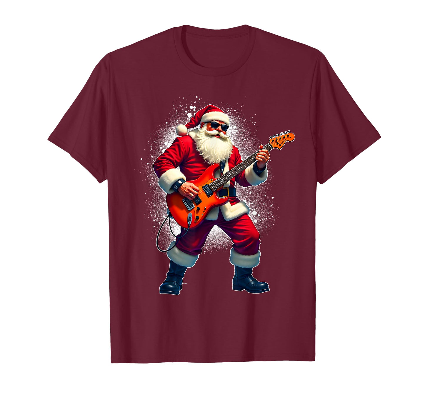 Santa Playing Guitar Merry Christmas Pajamas Xmas Party Men T-Shirt