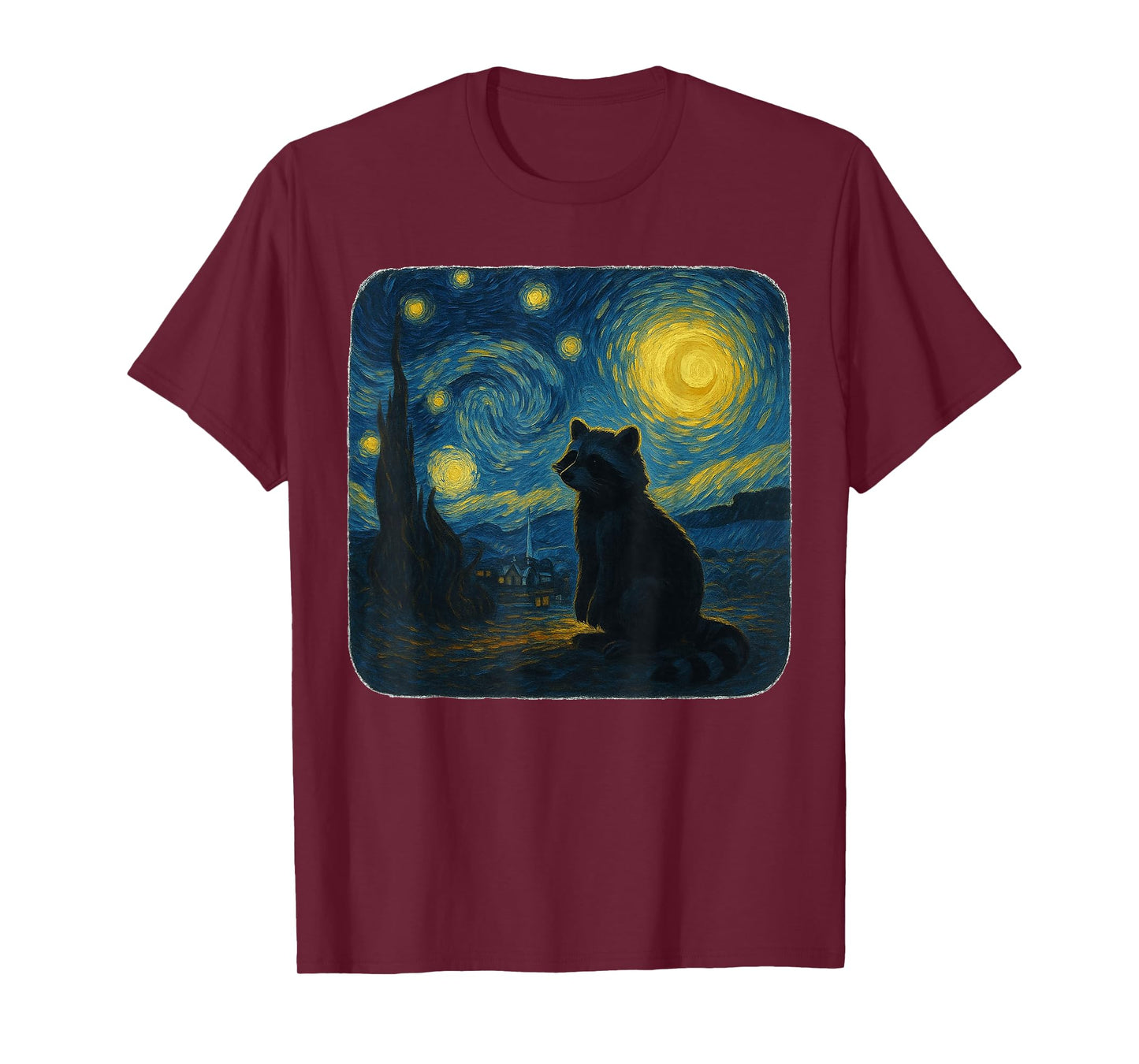Starry Night Van Gogh Retro Raccoon Funny Graphic T-Shirt