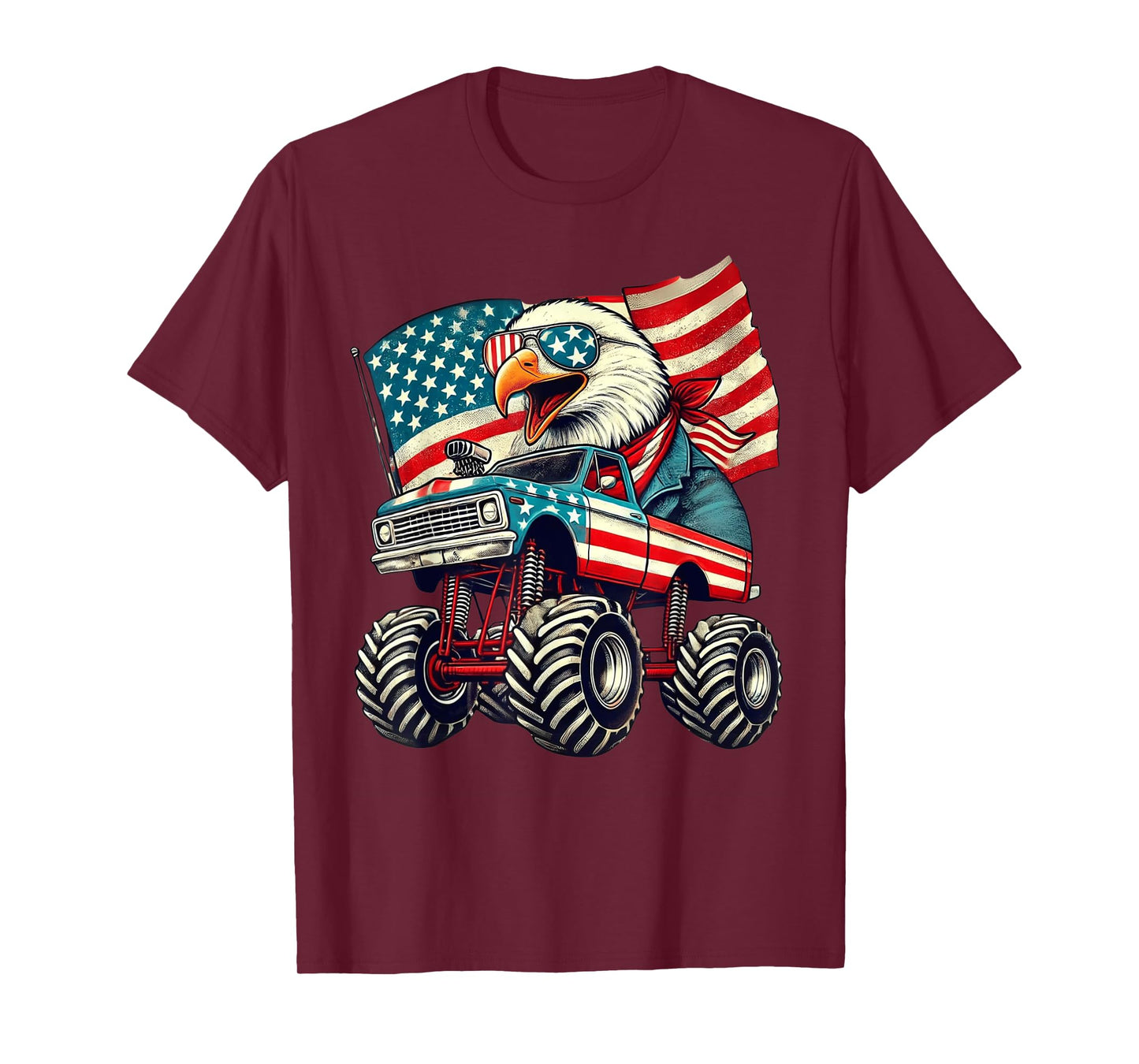 4th of July Eagle Monster Truck American Flag USA Men Boys T-Shirt
