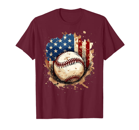 Patriotic Baseball 4th of July Men USA American Flag Boys T-Shirt