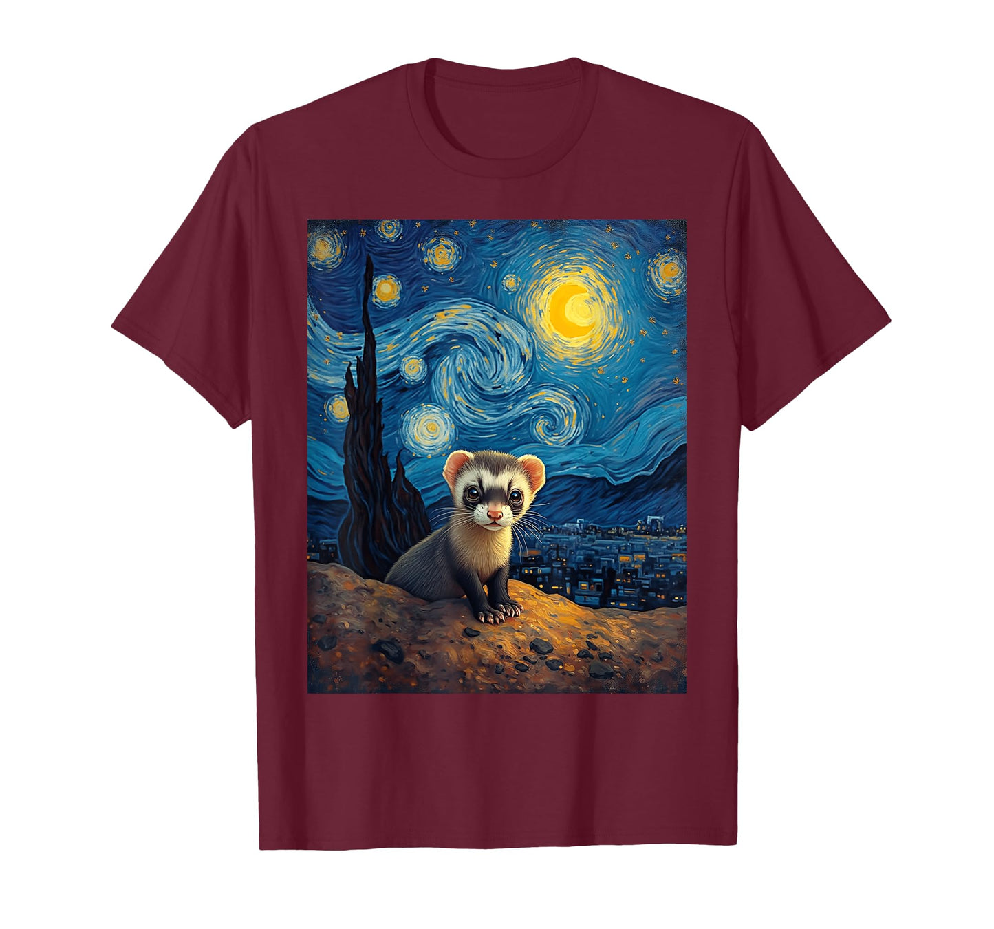 Van Gogh's Starry Night Black-Footed Ferret Prairie Ghost T-Shirt