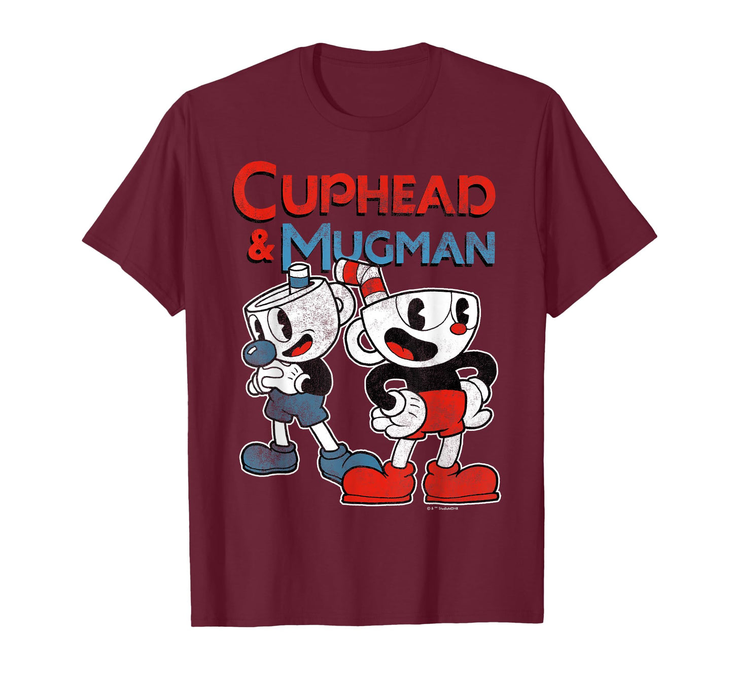 Cuphead & Mugman Black Classic Fit T-Shirt - Adult Crew Neck Short Sleeve
