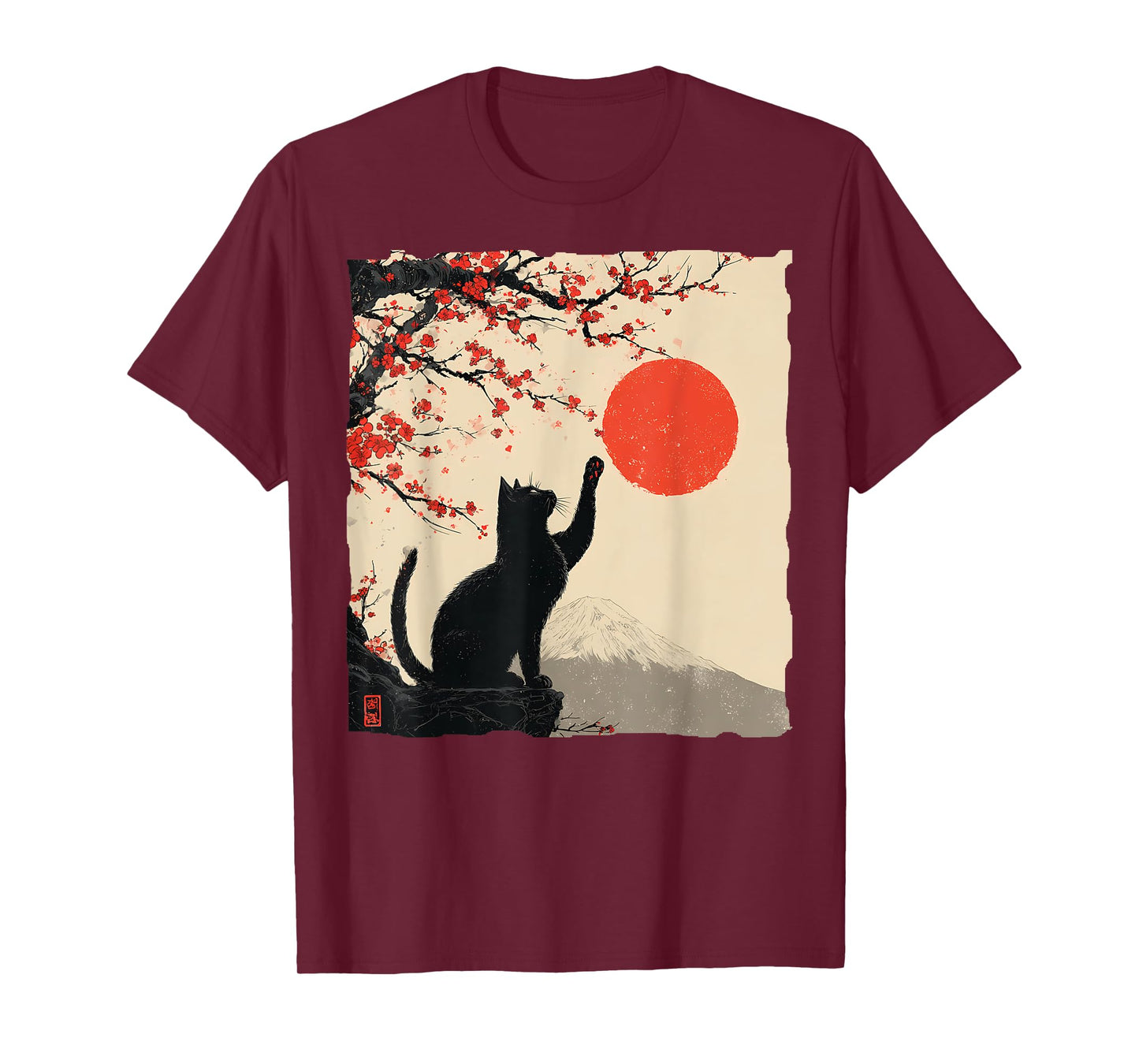 Vintage Japan Art Japanese Theme Retro Print Black Cat T-Shirt