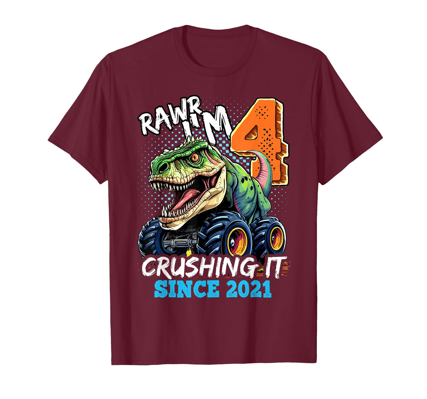 4th Birthday Monster Truck Dinosaur Party Boys Rawr I'm 4 T-Shirt