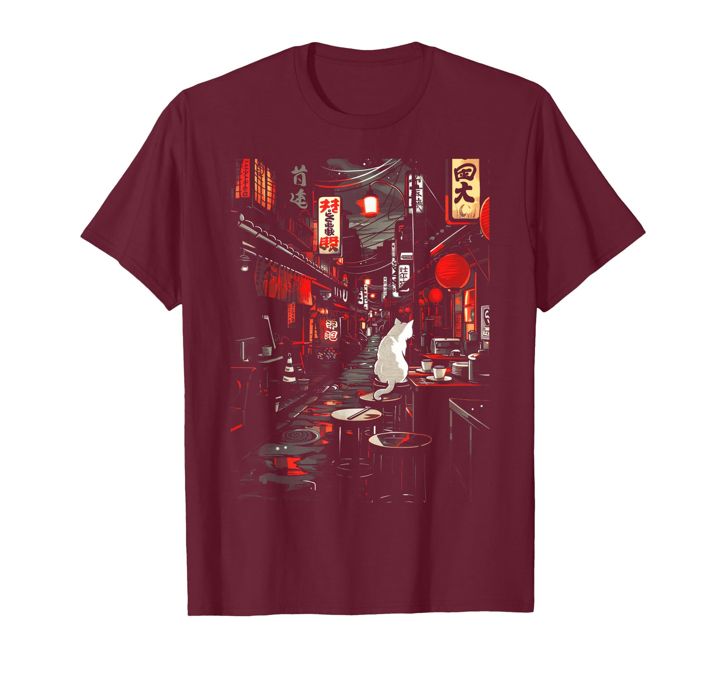 Japanese City Vintage Cat Sushi Japanese street Men Women T-Shirt