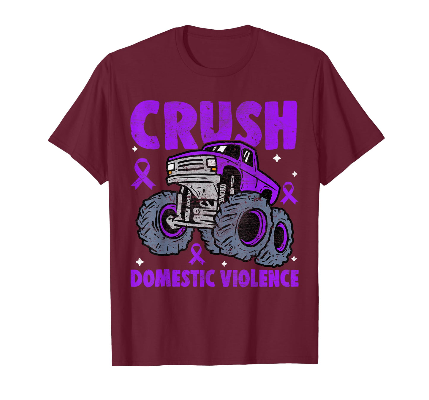 Crush Domestic Violence Awareness Monster Truck Purple Kids T-Shirt